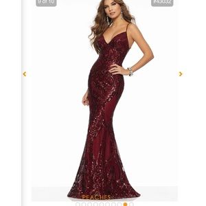 Wine Mori Lee V-Neck Sequin’s Dress